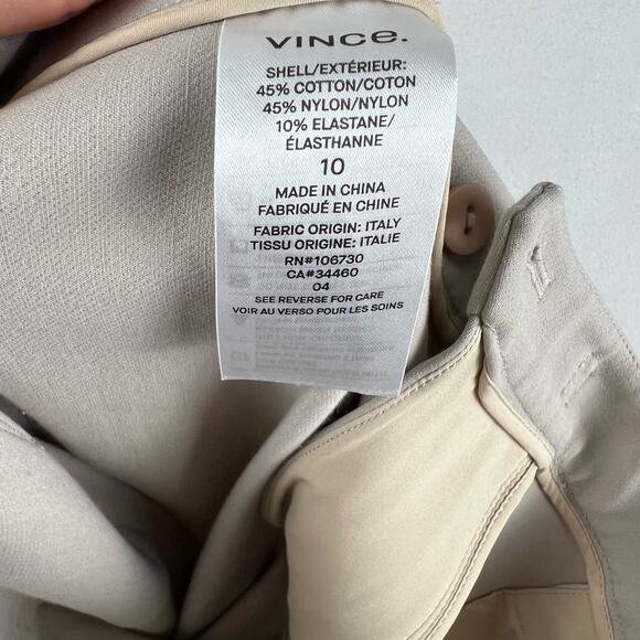 Vince Stretch Ankle Pants Women 10 Ceramic Taupe Front Zip Up Straight Leg - Picture 10 of 12
